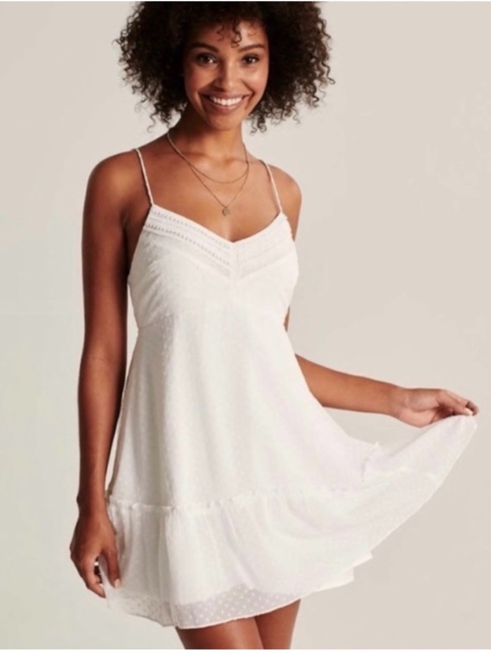 Abercrombie & Fitch Clip Dot Tie Back White Mini Dress